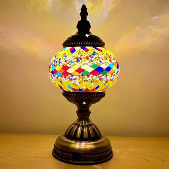 Mozaik Vitray masa lambası Yaratıcı Türk Tarzı USB şarj edilebilir masa lambası Romantik Dekorasyon Led Akülü bar için lamba