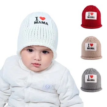 Erkek bebek Kız Kış Şapka Yün Sıcak Örme Çocuk Şapka Skullies Beanies Sevimli Aşk Mama Bebe Çocuk Şapka ve Kapaklar czapka zimowa