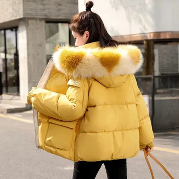 Güzel Pop Aşağı pamuklu ceket Kadın Kadın kışlık ceketler Büyük Kürk Yaka Kapşonlu Pamuk Yastıklı Sıcak Kalın Parkas Kadın Palto