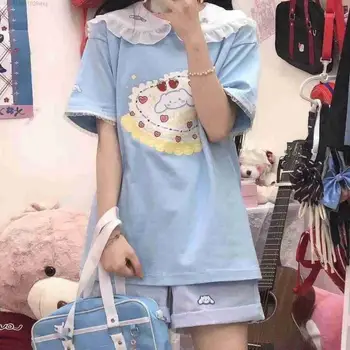 Sanrio Cinnamoroll kısa kollu tişört Kız Yaz Sevimli Moda Ins Karikatür Kawaii Anime Baskı T - Shirt Kız doğum günü hediyesi