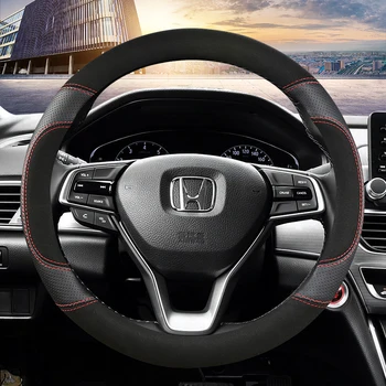 38CM Süet İnek Deri direksiyon Kapakları Honda Accord Şehir Civic Fit Brio CRV HRV Mobilio Odyssey Aksesuarları