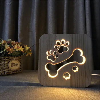Köpek Kemik Paw Ahşap 3D Gece LED Lamba Çocuk Yatak Odası Dekorasyon Sıcak Beyaz Pretty Güzel Doğum Günü Partisi Hediye için çocuk arkadaşlar