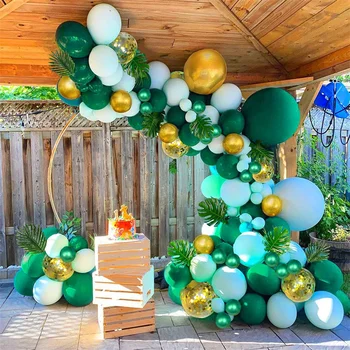 92 adet Jungle Safari Yeşil Balonlar Kemer Kiti Konfeti Globos Yaprak Palmiye Mezuniyet Doğum Günü Partisi Bebek Duş Süslemeleri