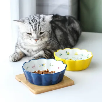Seramik kedi maması kasesi Ve pirinç kasesi Korumak için Servikal Omurga kedi maması kasesi Köpek su kasesi yiyecek kasesi Çok renkli İsteğe Bağlı