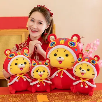 çocuklar Peluş Bebek Çarpıcı Kaplan 2022 Çin Yeni Yılı Maskot doldurulmuş oyuncak Yumuşak PP Pamuk Doldurulmuş Hayvanlar Bebek Oyuncak Hediye