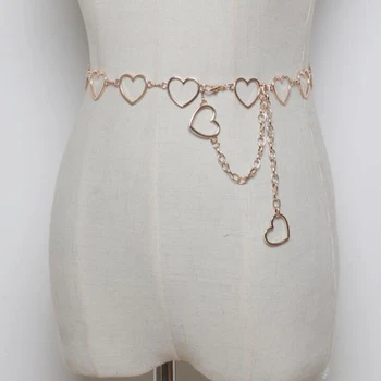 Kadın Moda Kalp zincir kemer Kadın Gümüş Altın Bel Elbise İnce Metal Kemerler 110cm Uzun Tasarımcı Püskül Saçak Zincirleri