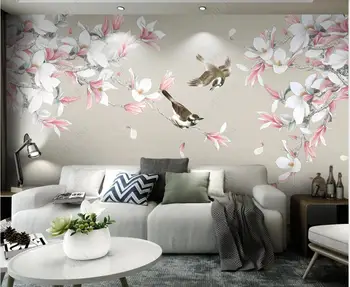 Özel duvar 3d fotoğraf duvar kağıdı Çin tarzı beyaz manolya çiçek ve kuş dekor oturma odası duvar kağıdı duvar 3 d rulo